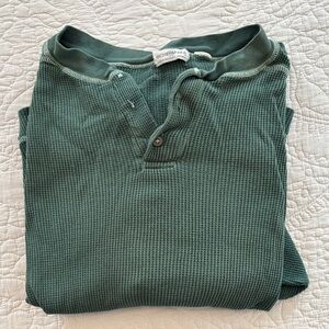 Sostanza  Men's Green Waffle Knit Long Sleeve Shirt